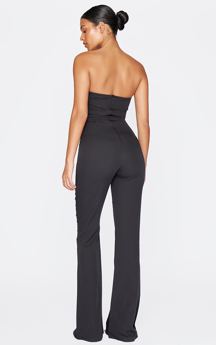 Tall Black Ruched Pointed Corset Bandeau Jumpsuit image 2