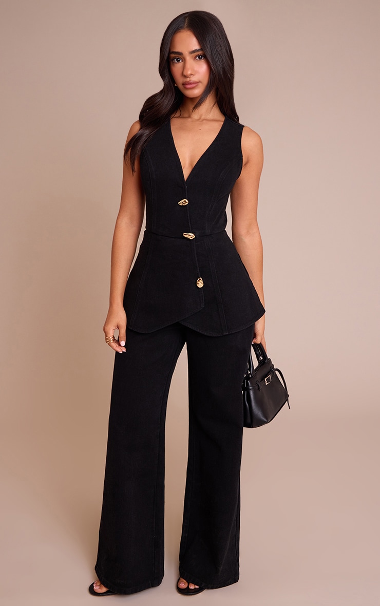 Petite Trim Detail Denim Vest Jumpsuit