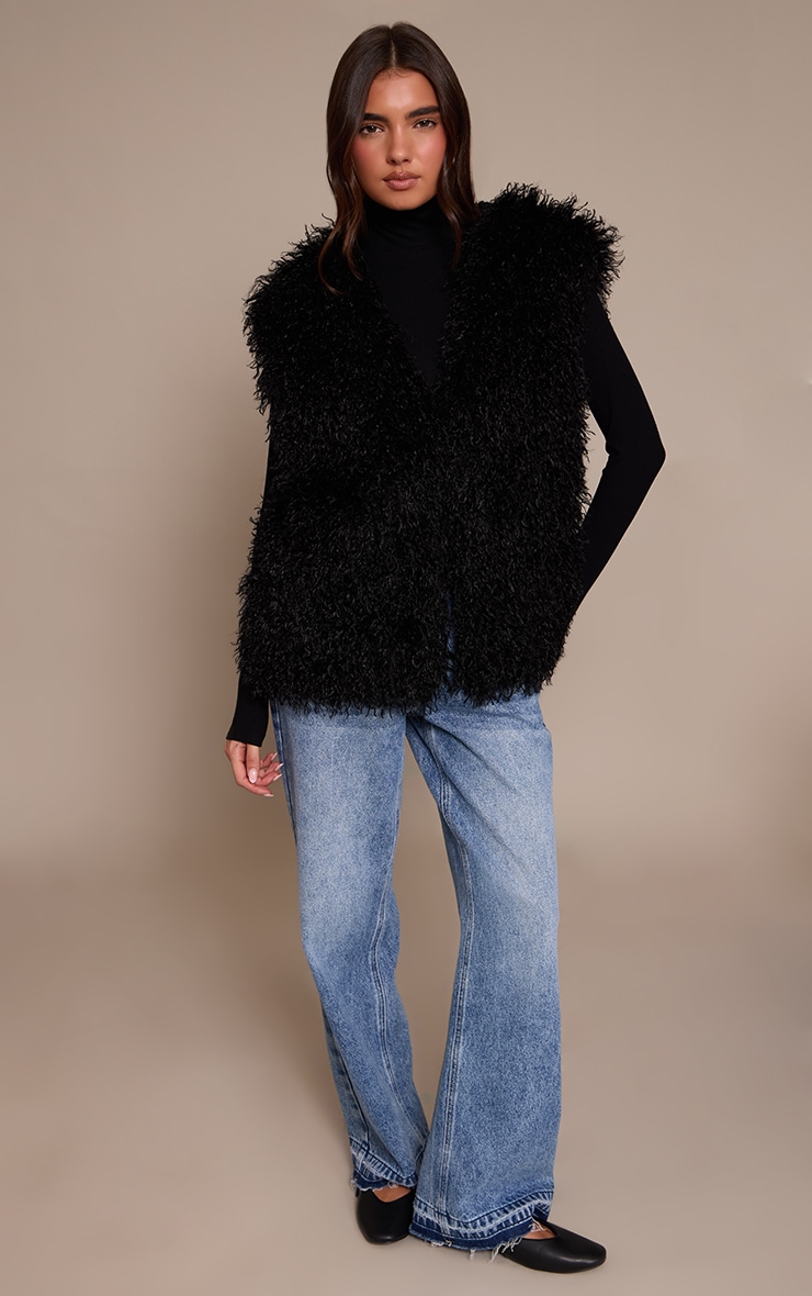 Black Mongolian Faux Fur Gilet image 3
