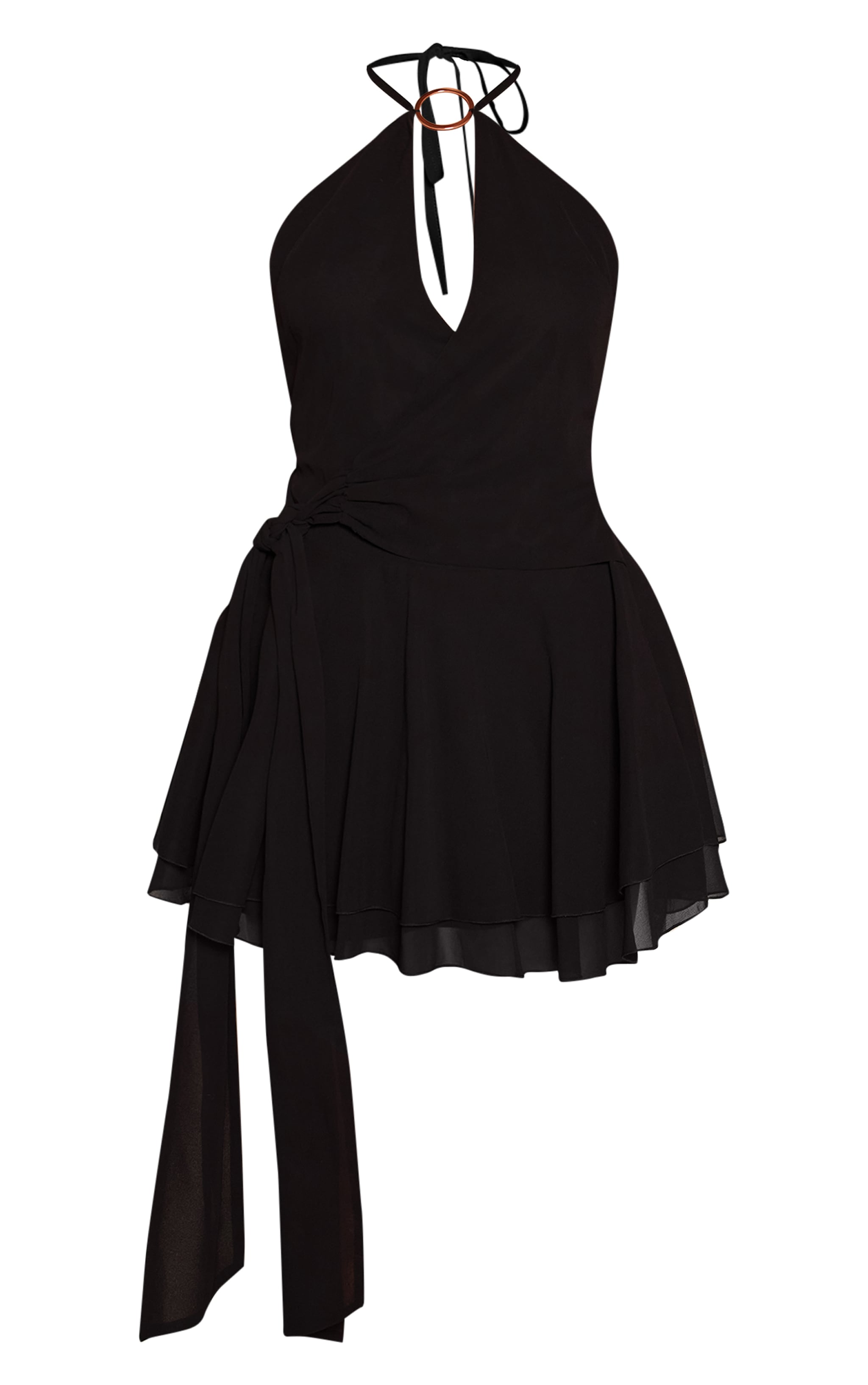 Black Chiffon Ring Detail Dress image 5