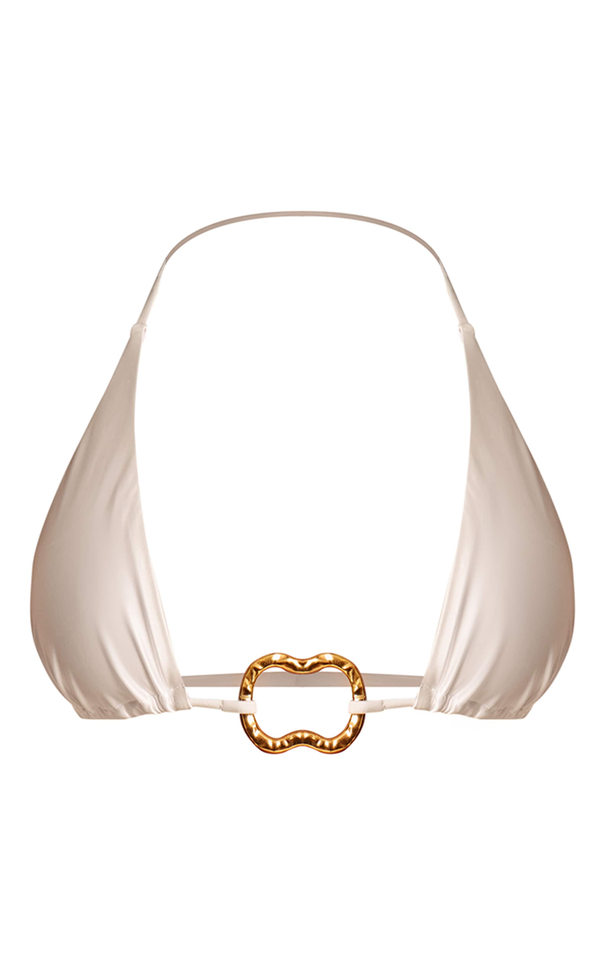 Haut de maillot de bain triangle blanc à empiècement doré brillant image 5