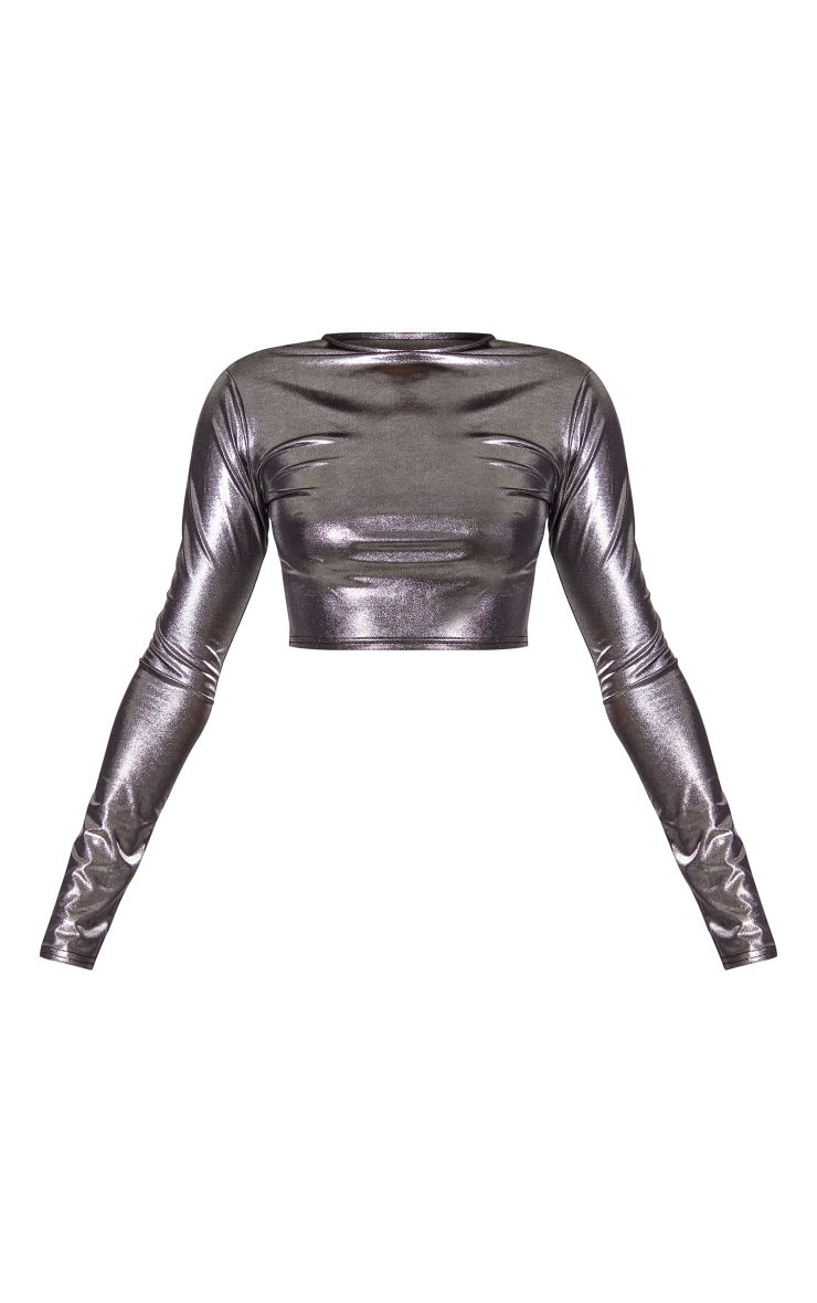 Silver Metallic Long Sleeve Top image 1