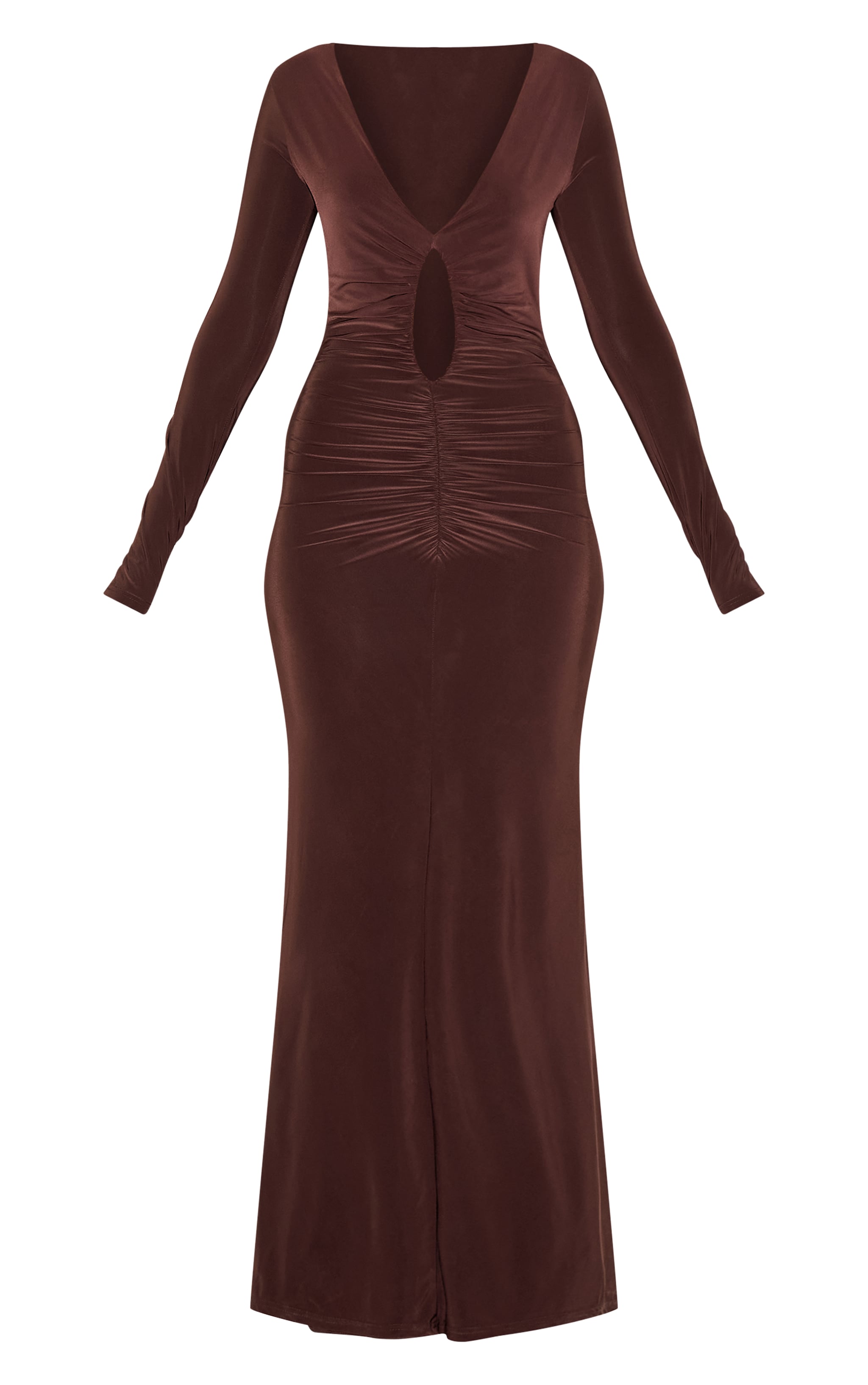 Chocolate Double Layer Plunge Ruched Maxi Dress image 5