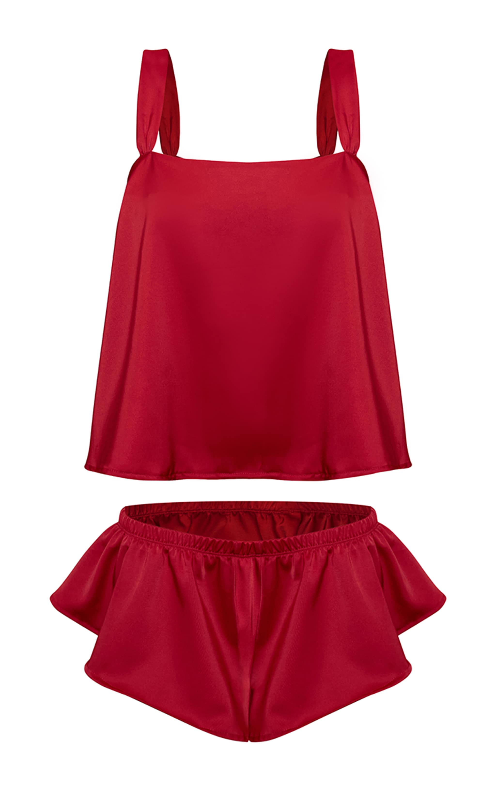 Red Babydoll Satin Cami Short Set  image 7