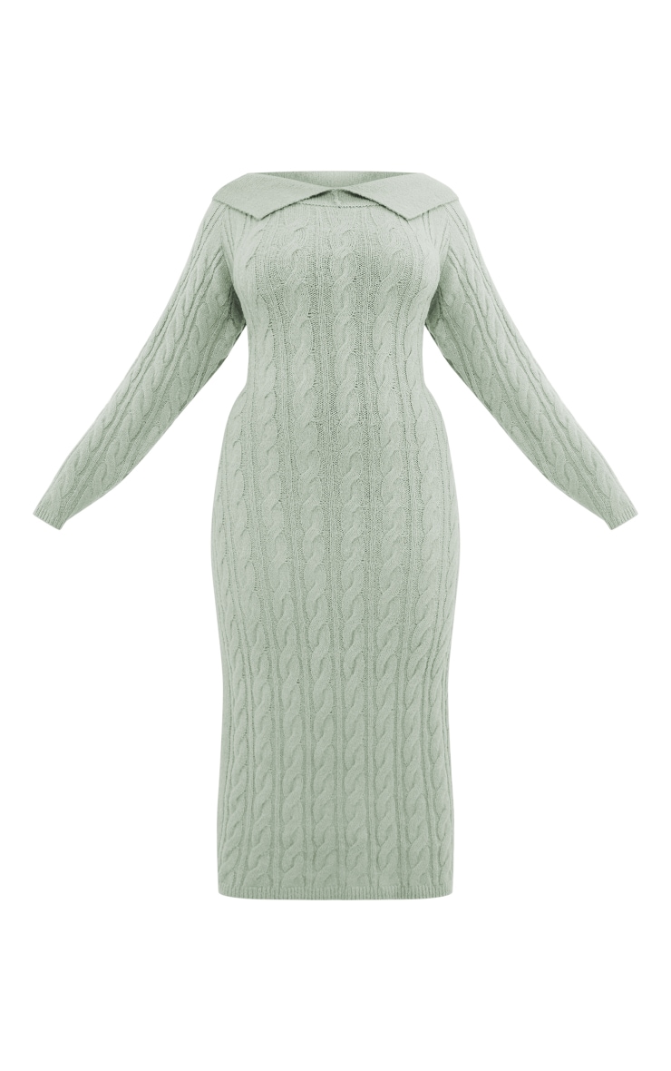 Plus Robe longue en maille tricot torsadée vert sauge repliée image 5