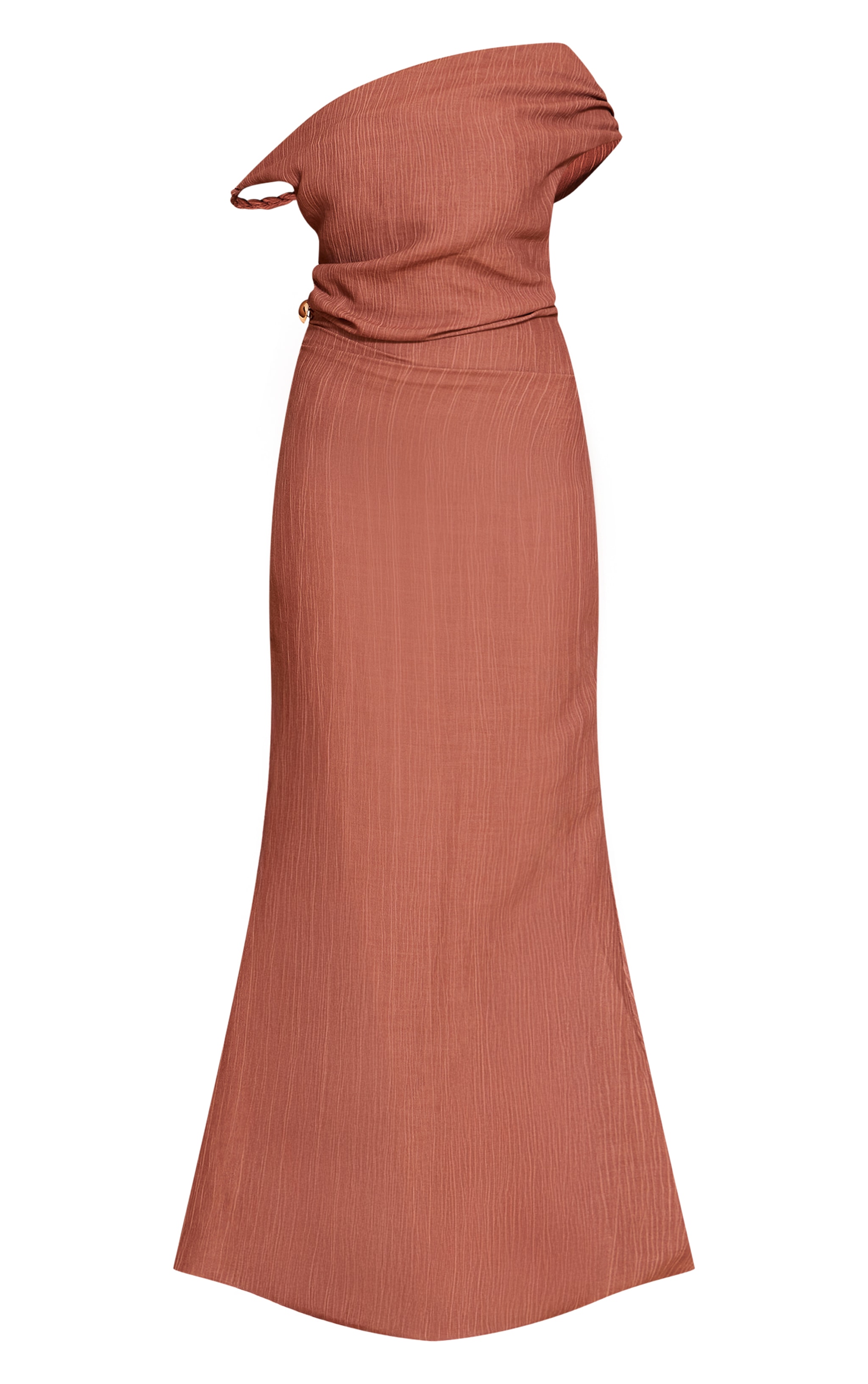 Robe longue texturée marron à épaule unique image 5