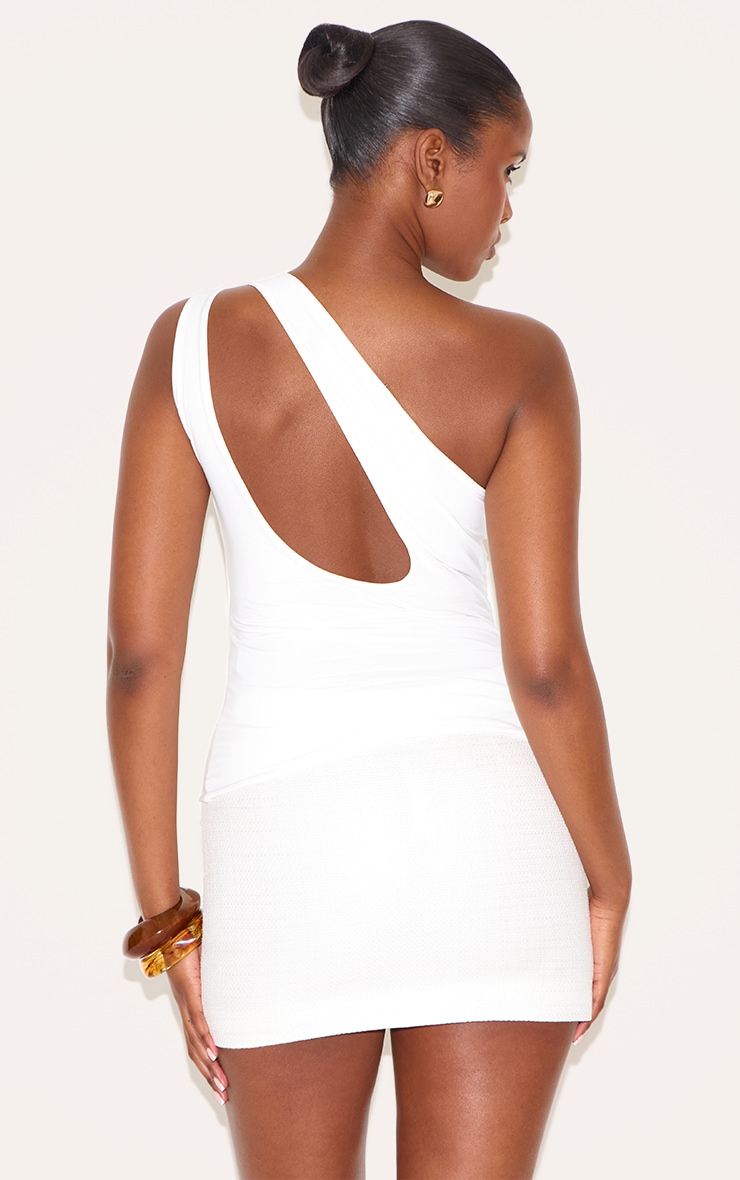 Cream Double Layer Slinky Back Detail One Shoulder Top image 2