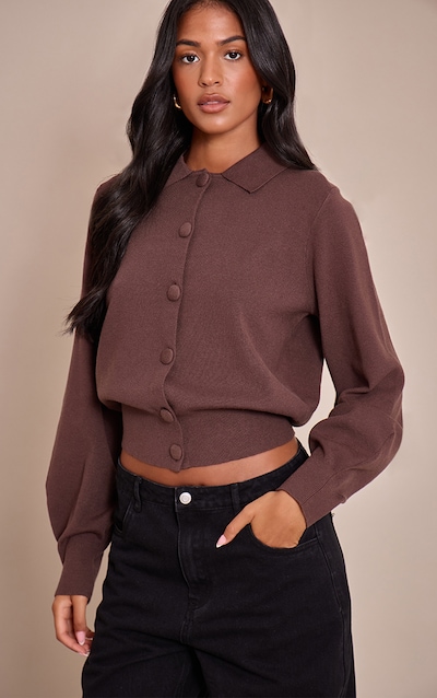 Tall Brown Compact Knit Covered Button Cardigan