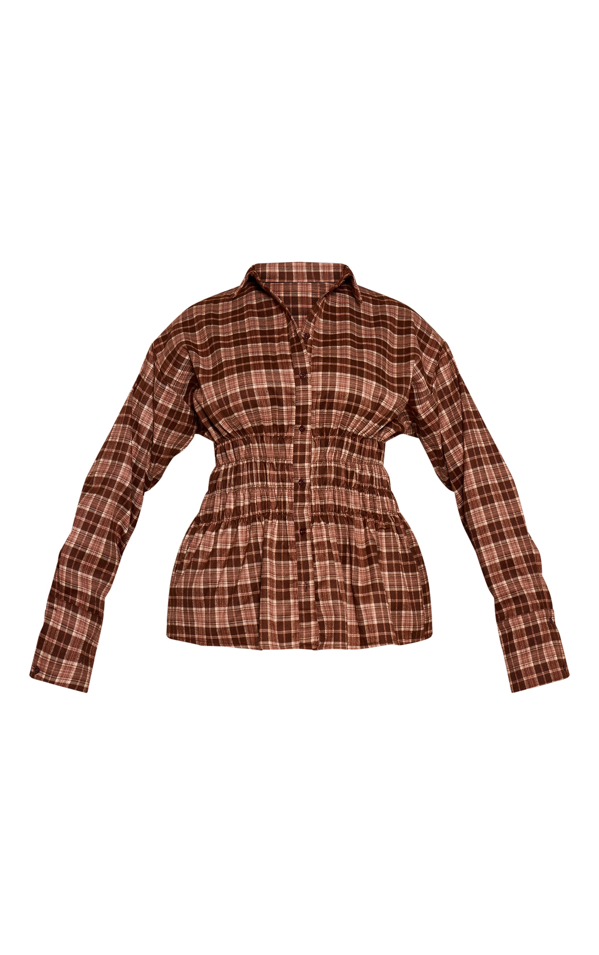 Plus Brown Check Shirred Waist Shirt  image 5