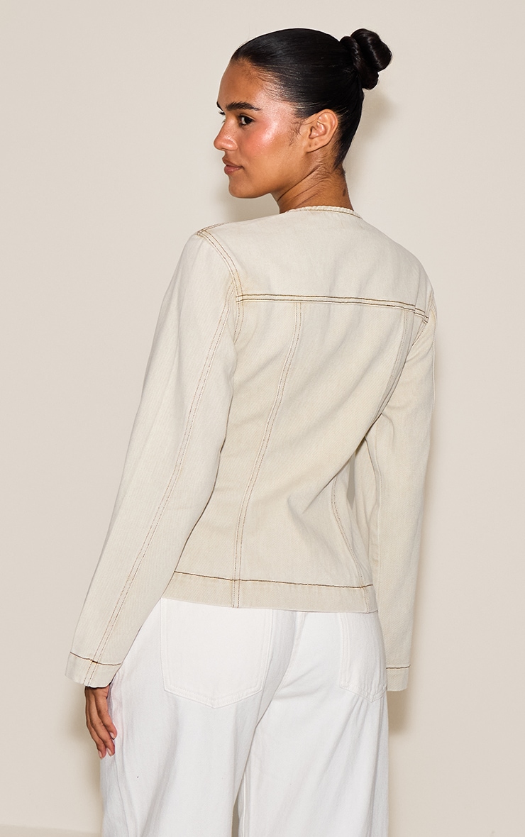 Washed Stone Cinched Long Sleeve Denim Jacket image 2