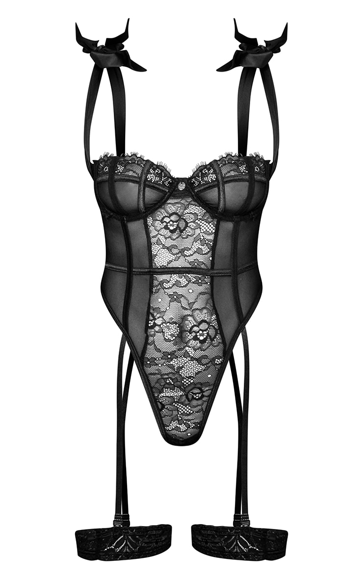 Black Tie Strap Detail Suspender Strap Lace Body image 5