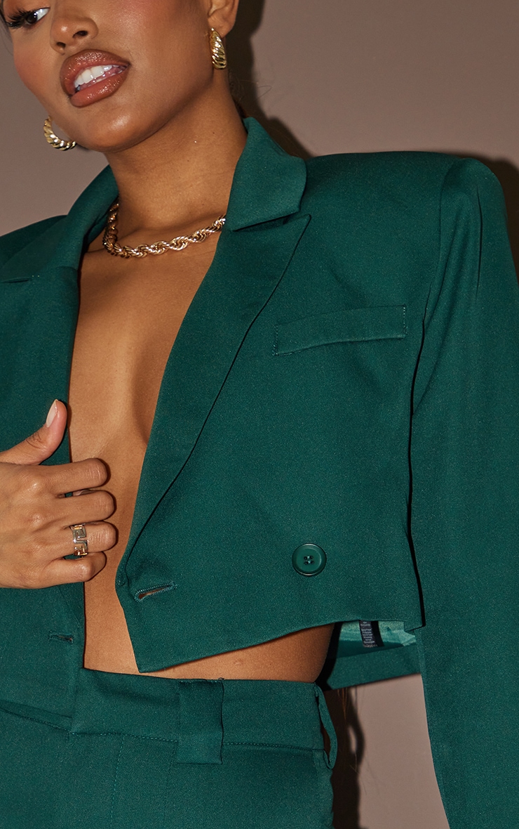 Forest Green Woven Cropped Oversized Blazer image 4