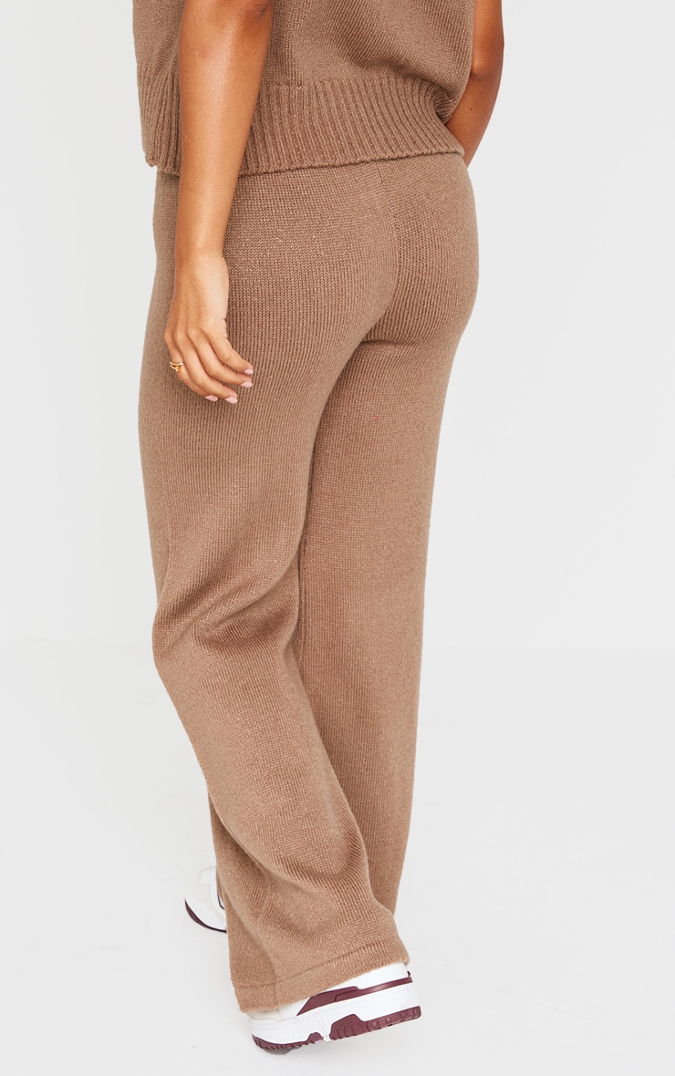 Petite Taupe Marl Soft Knit Wide Leg Trousers image 3