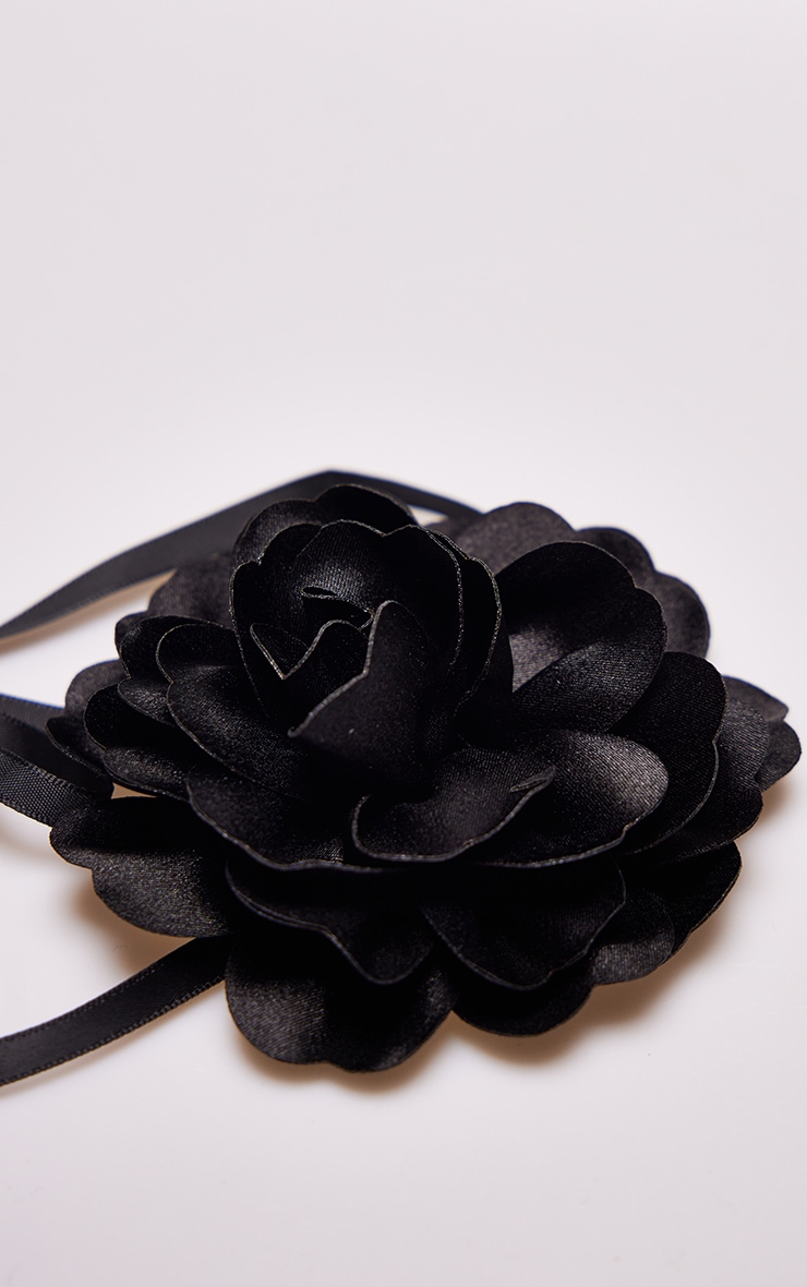 Black Satin Flower Tie Ribbon Choker image 4