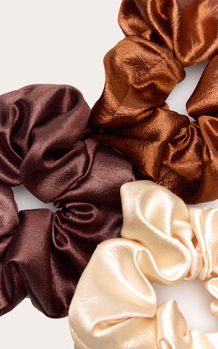 Chocolate Satin Tonal Scrunchie Multi Pack image 3