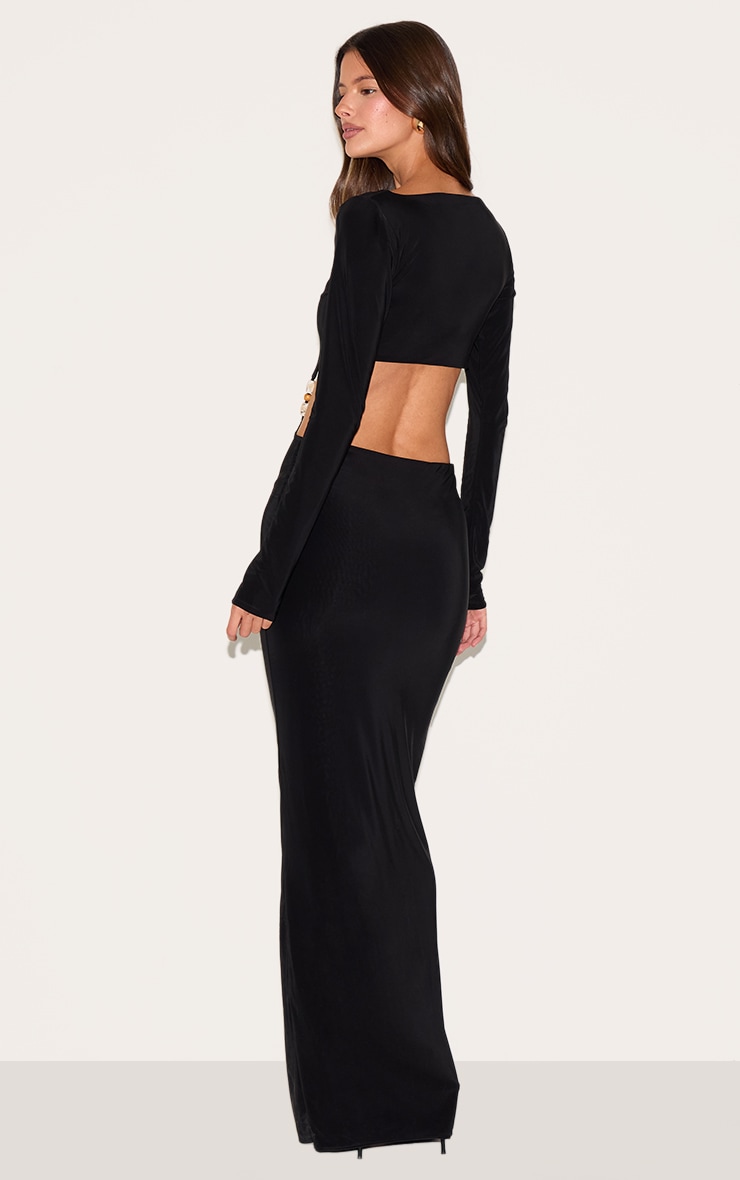 Black Double Slinky Trim Detail Cut Out Maxi Dress image 2