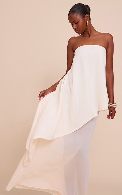 Butter Cream Chiffon Bandeau Overlay Maxi Dress