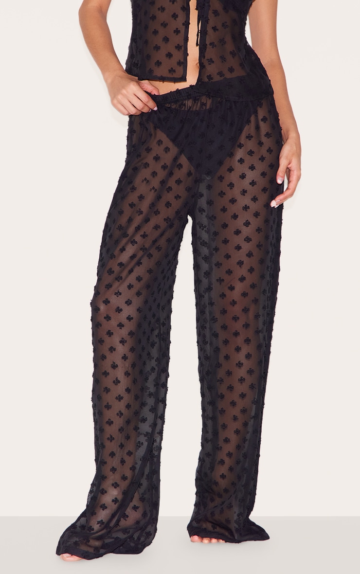 Black Wide Leg Textured Beach Pants image 2