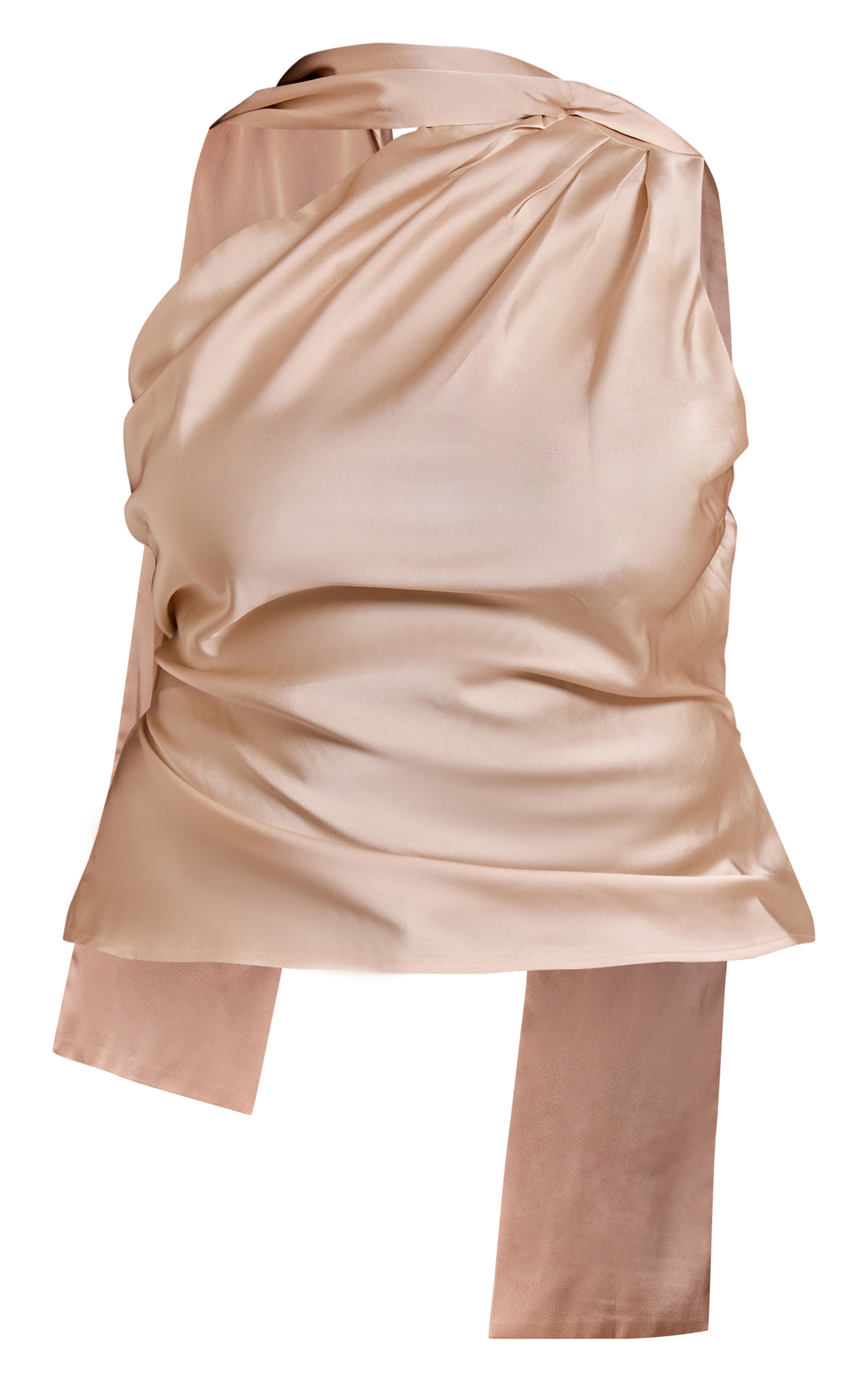 Plus Top satiné beige à détail foulard asymétrique image 5