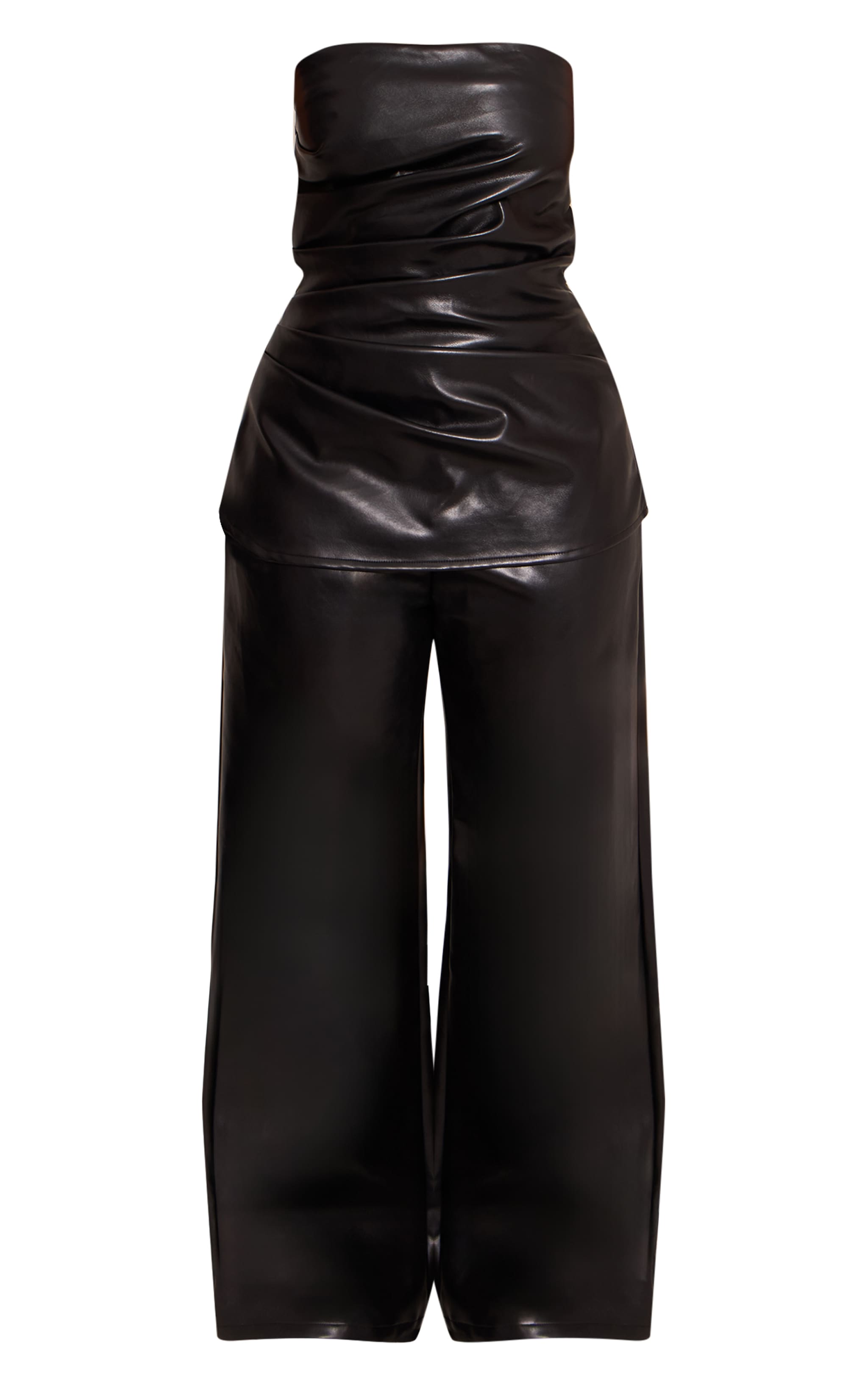 Shape Black Faux Leather Ruched Bandeau Wide Leg Jumpsuit image 5