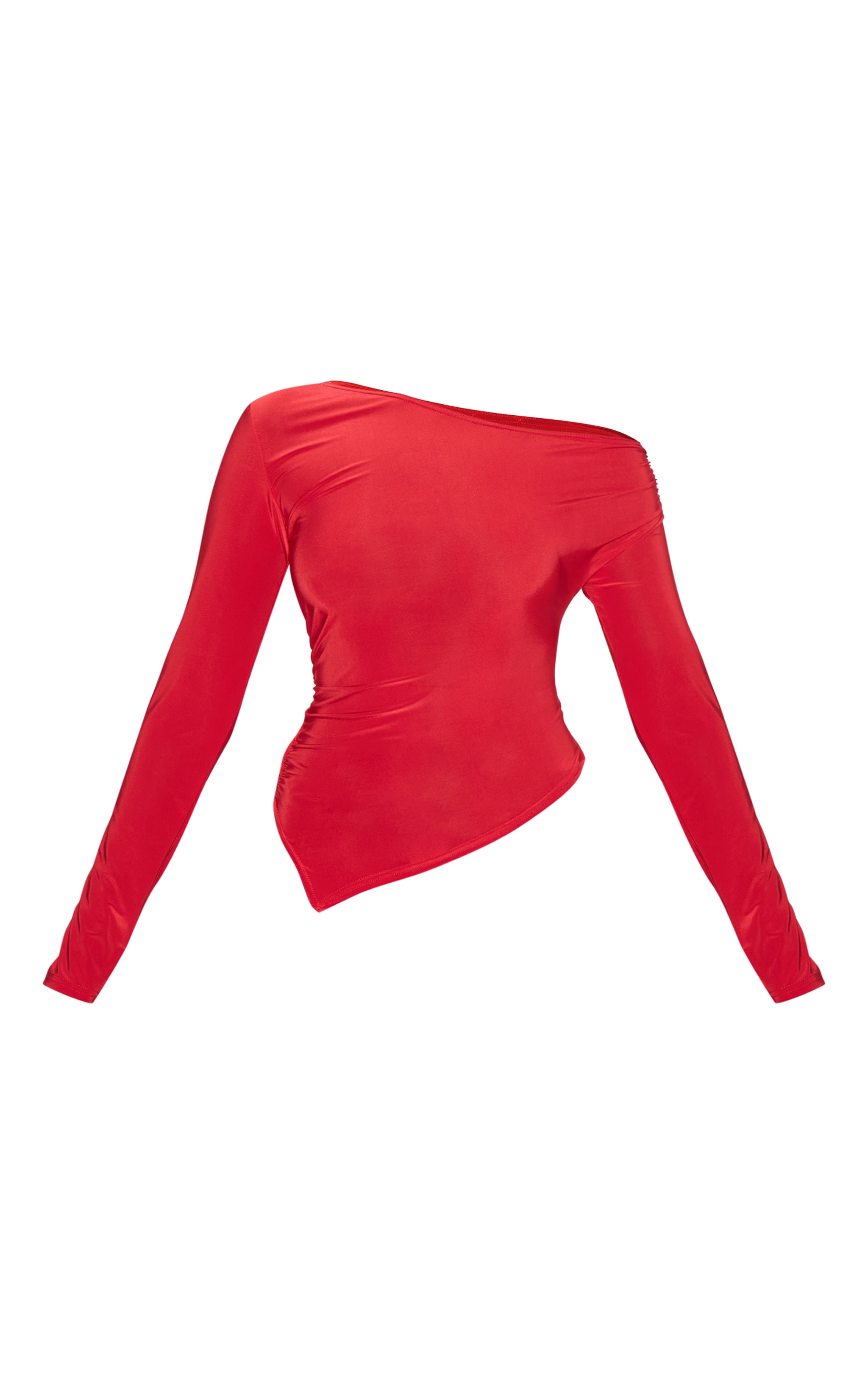 Red Soft Touch Asymmetric Ruched Long Sleeve Top image 5