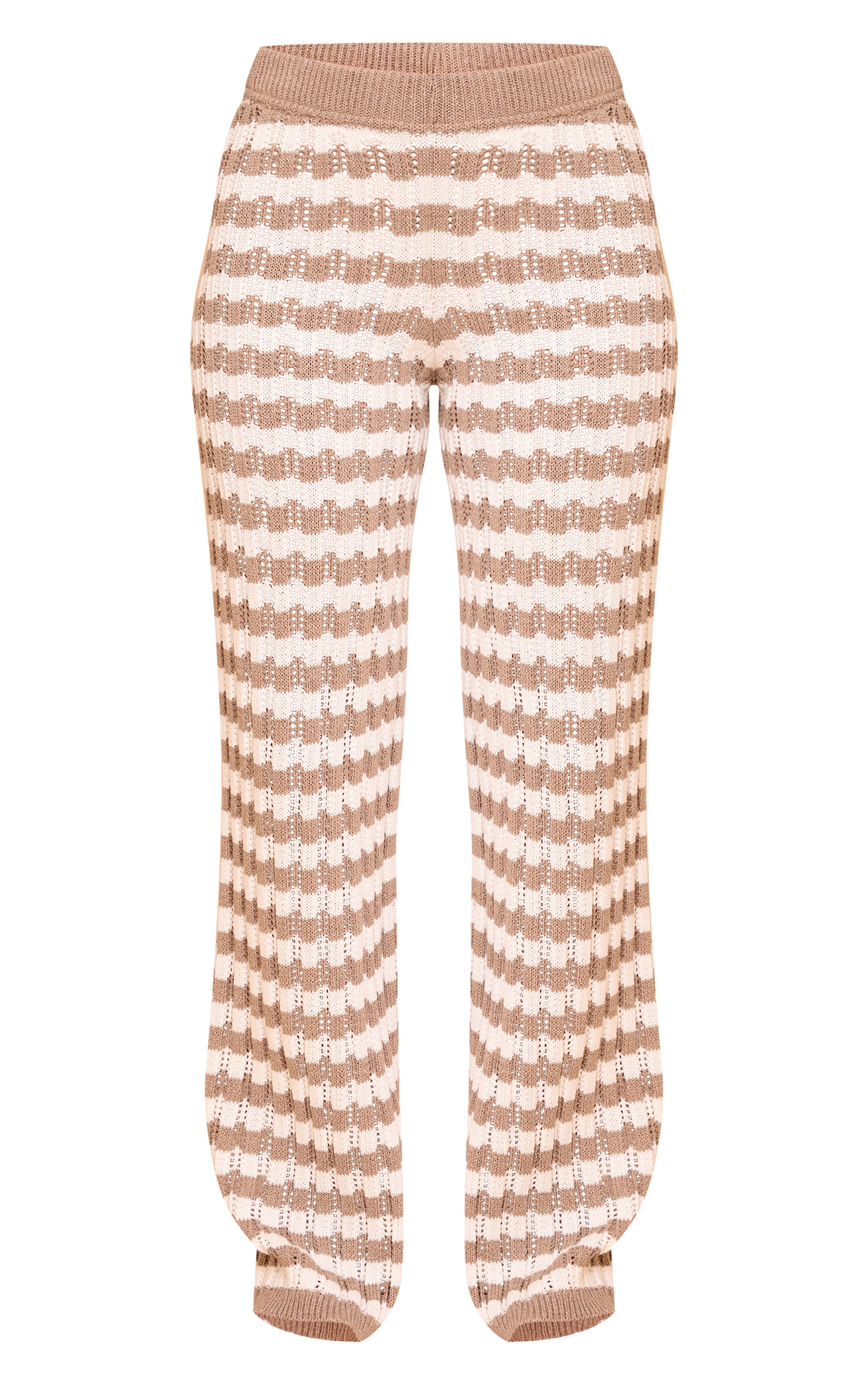 Pantalon en maille style crochet café au lait à rayures image 5