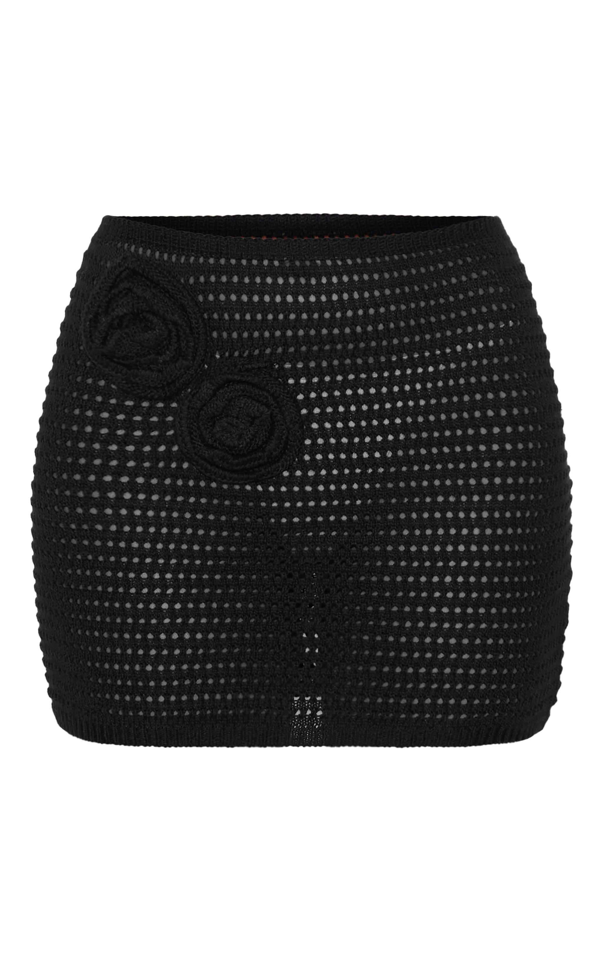Black Flower Applique Crochet Mini Skirt image 1