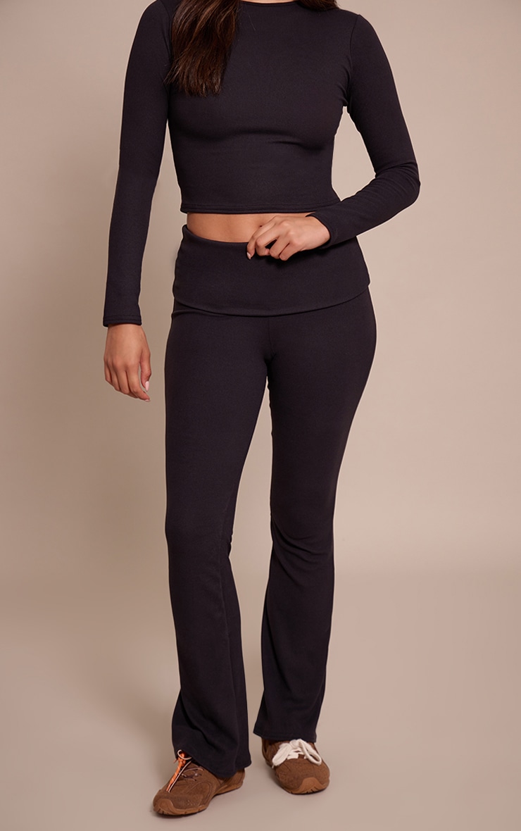 Black Soft Touch Foldover Waistband Flare Pant image 2