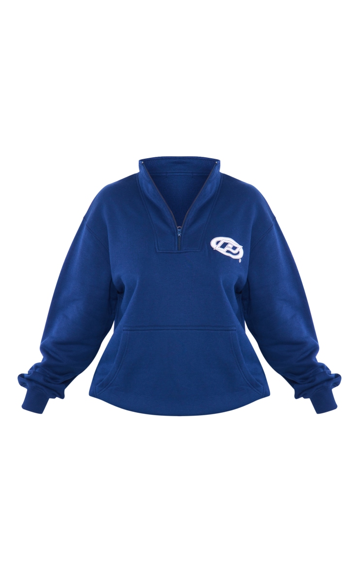 PRETTYLITTLETHING Plus Navy P Badge Half Zip Sweatshirt image 5