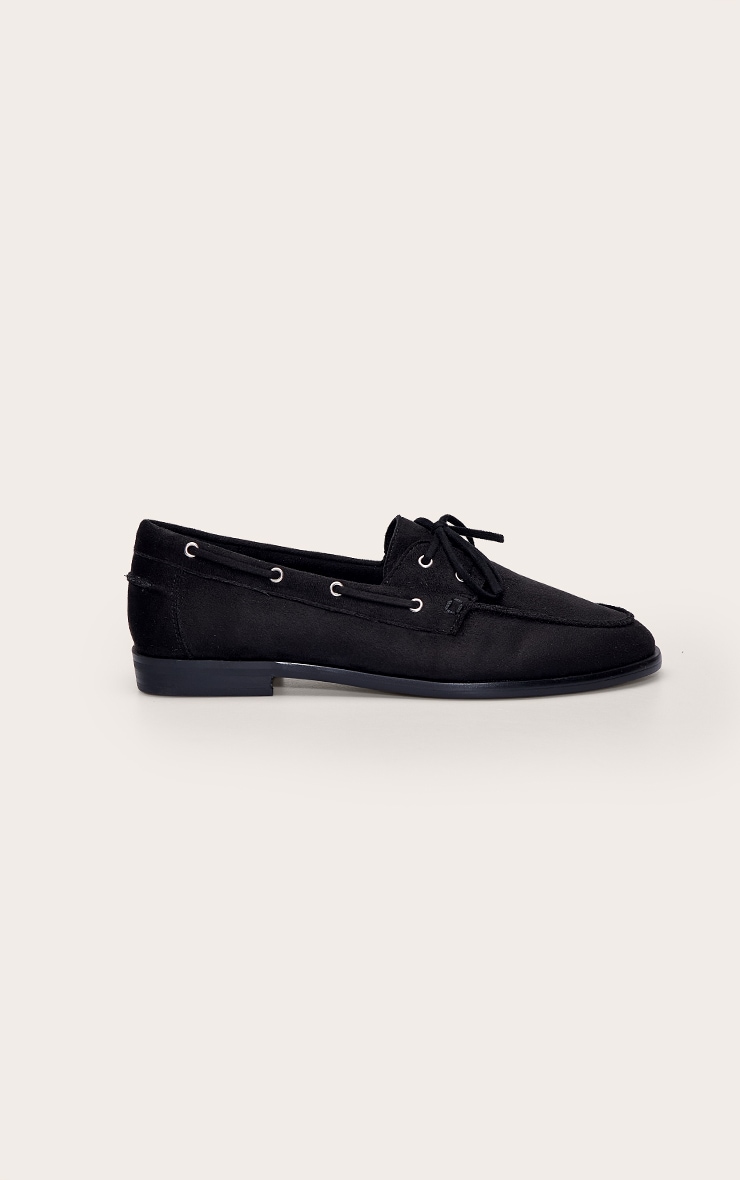 Black Faux Suede Tassel Detail Boat Loafer image 2