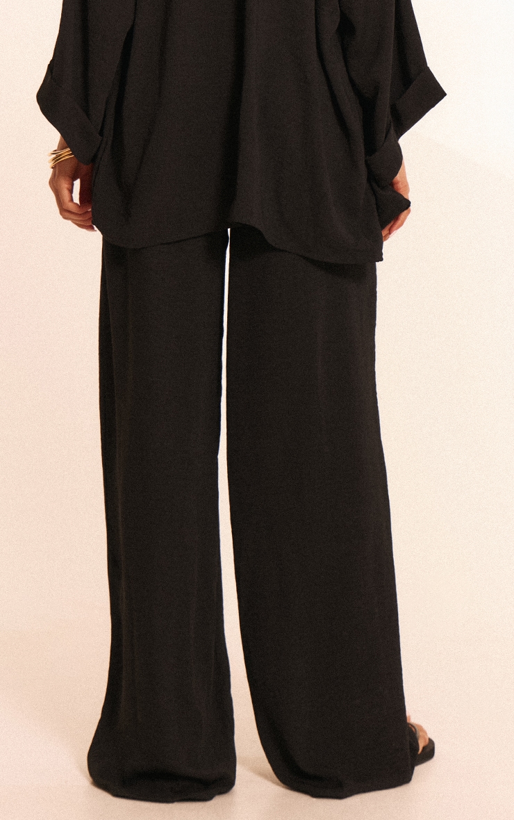 Black Linen Look Drawstring Beach Pants image 3