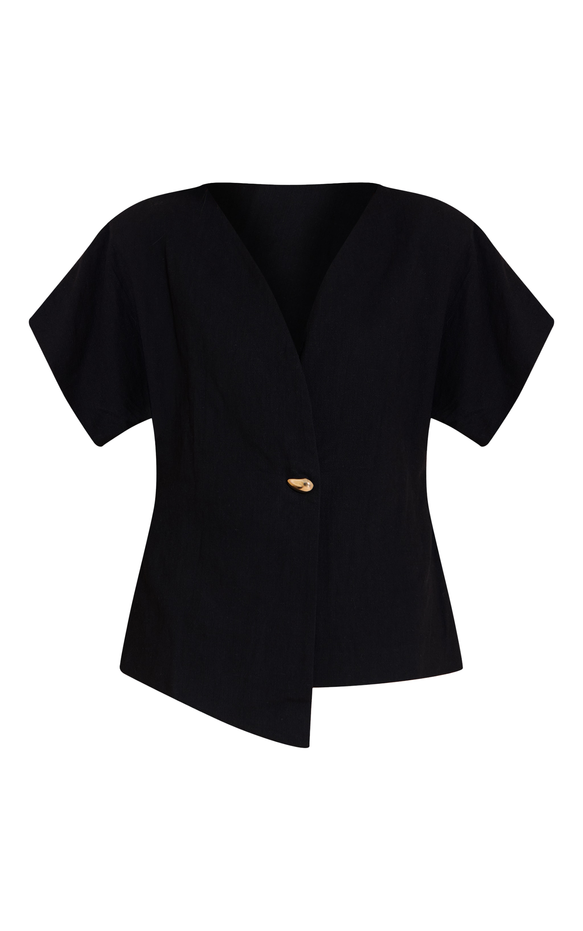 Black Short Sleeve Round Neck Blazer image 5