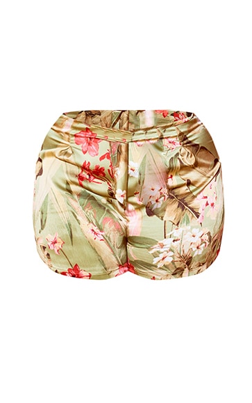 Plus Sage Green Satin Floral Floaty Shorts image 6