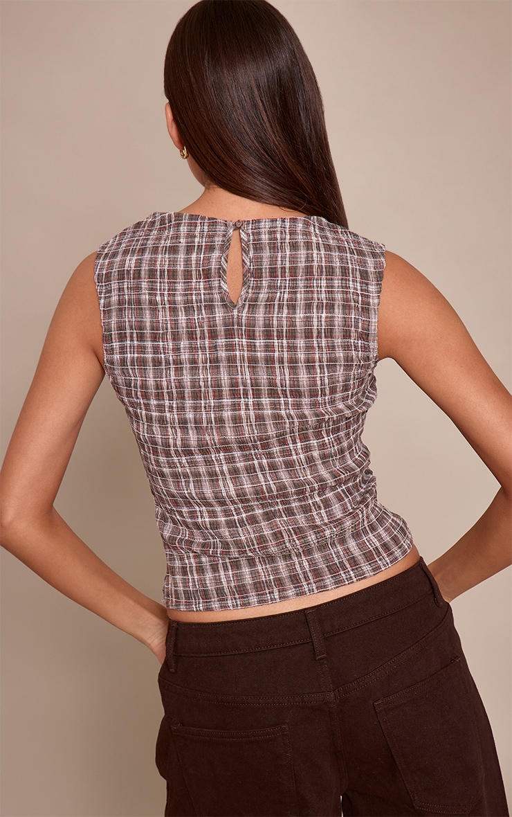 Brown Check Shirred Vest image 2
