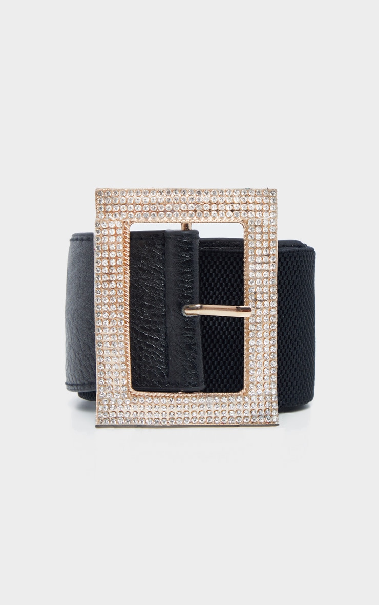 Ceinture noire à boucle strass carrée image 1