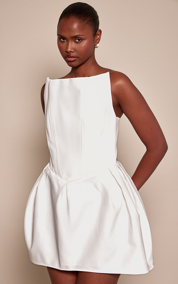 Premium White Woven Tulip Skirt Bandeau Mini Dress