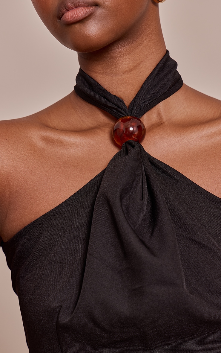 Black Bead Detail Woven Halterneck Top image 4