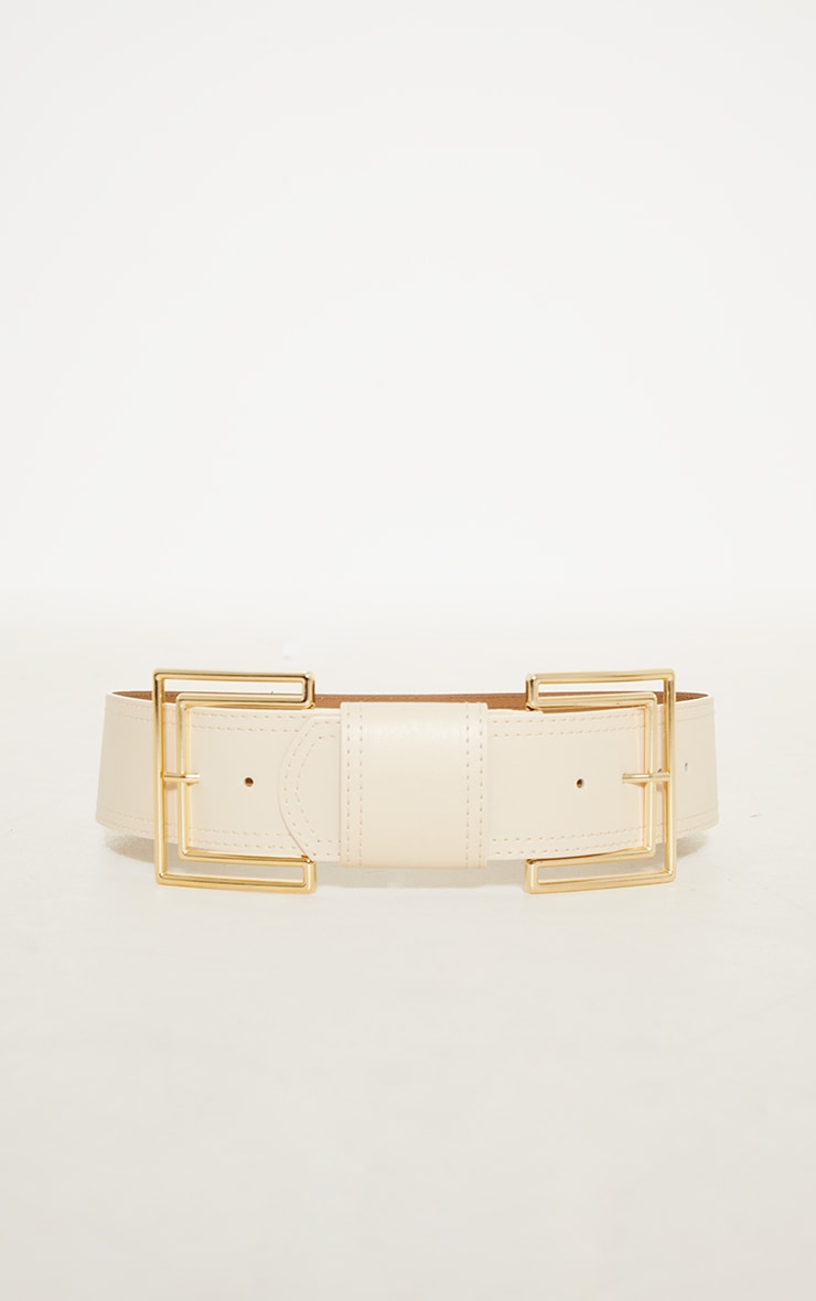 Cream Oversized Cut Out Double Buckle Belt image 2