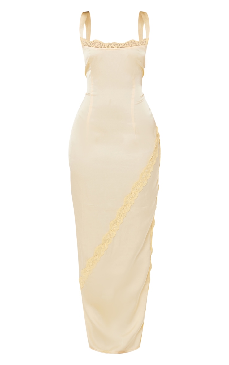 Petite Lemon Satin Maxi Dress With Lace Detail image 1