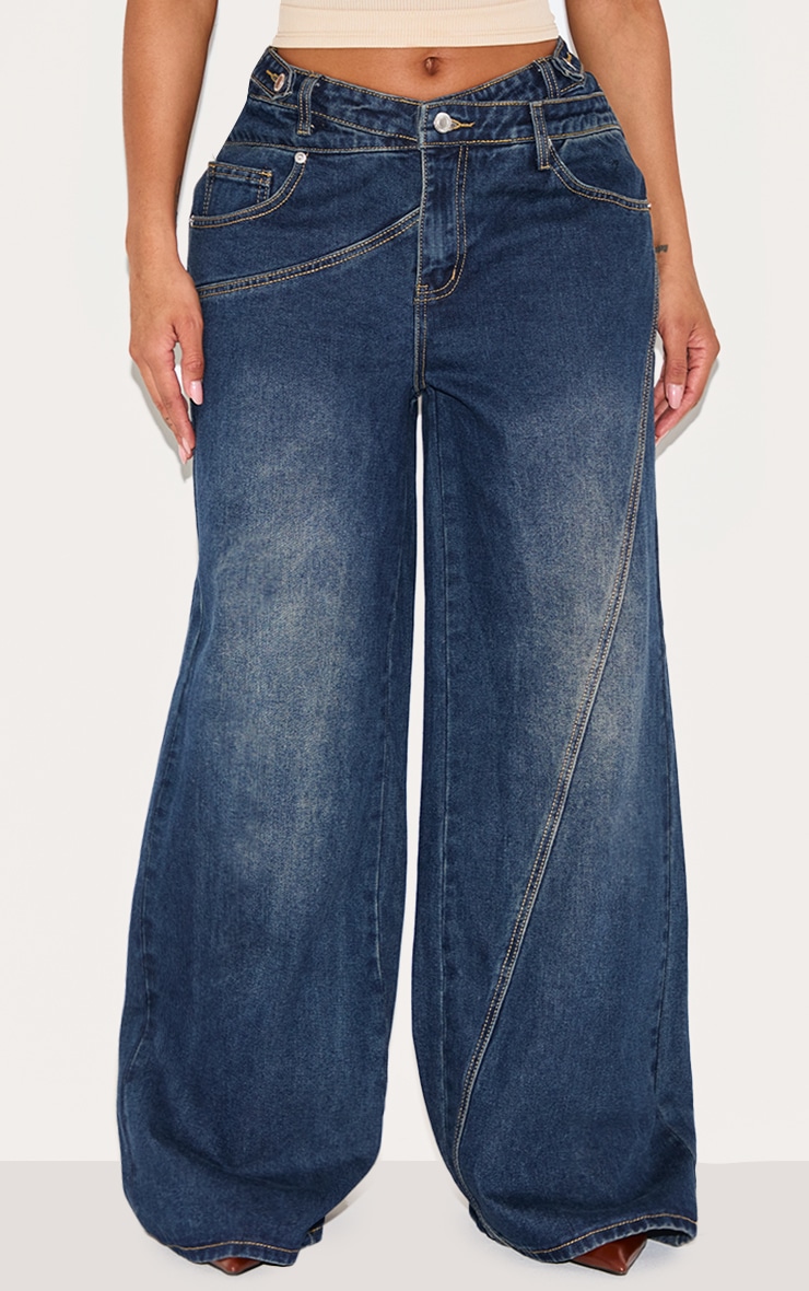 Shape Indigo Dipped V Waist Seam Detail Wide Leg Denim Jeans image 2