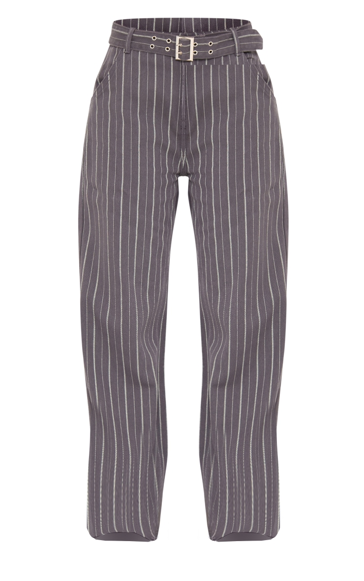 Tall Grey Pinstripe Low Rise Buckle Detail Jeans image 3