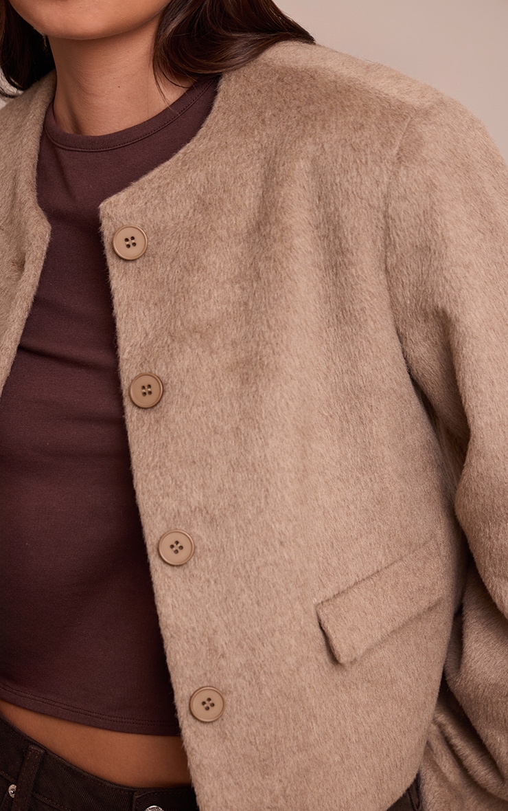 Taupe Brushed Wool Single Breasted Jacket image 4