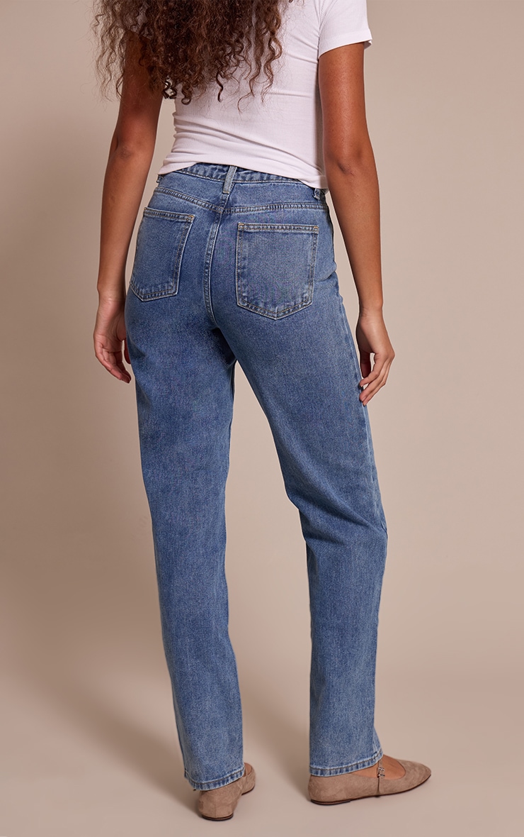 Tall Mid Blue Wash High Waist Straight Leg Jeans image 3