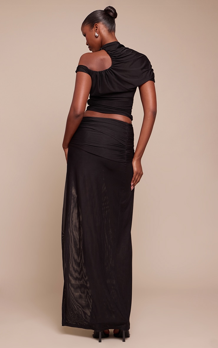 Black Double Layer Mesh Trim Detail Maxi Skirt image 3