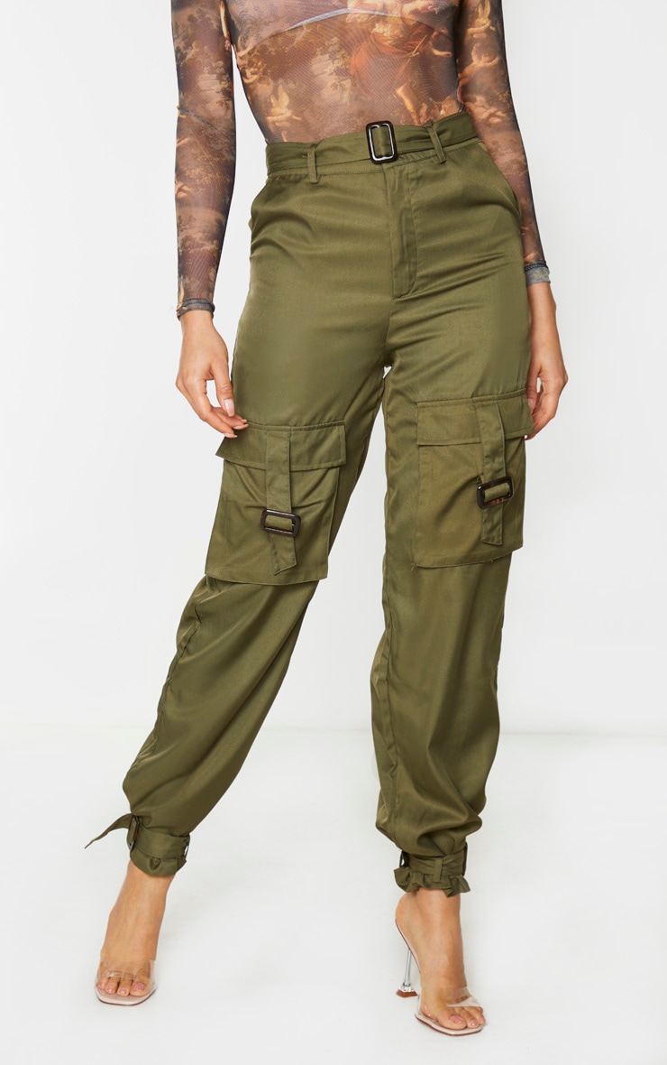 Tall Khaki Cargo Pocket Detail Buckle Trouser PrettyLittleThing