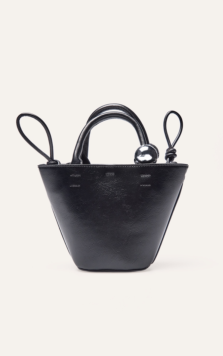 Black Bead Handle Bucket Cross Body Bag image 2