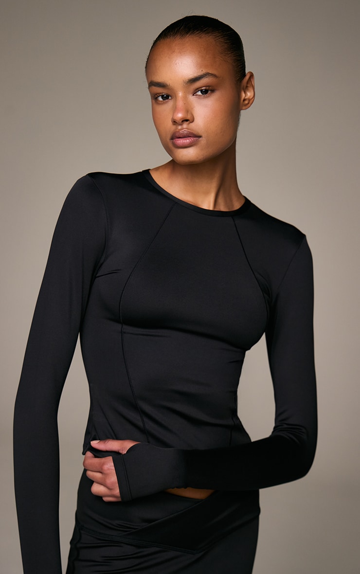 Black Ultimate Seam Detail Long Sleeve Top image 1
