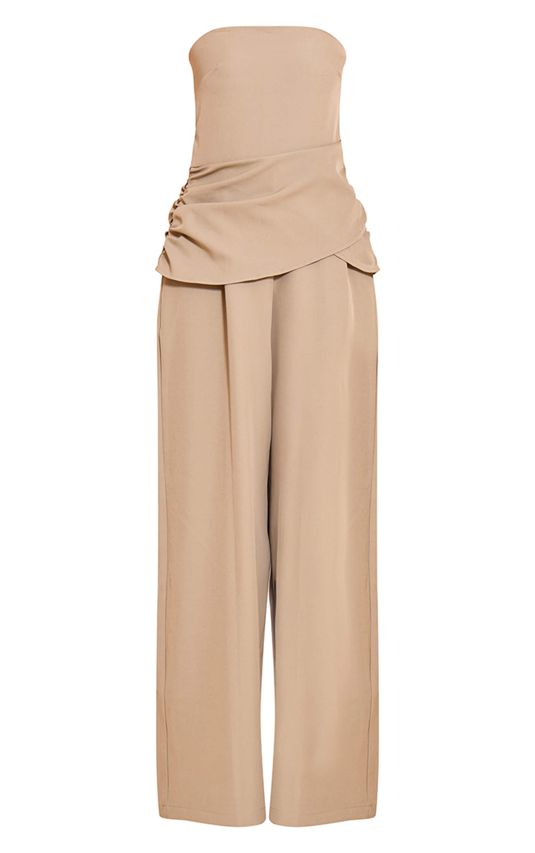 Light Khaki Woven Bandeau Draped Wide Leg Jumpsuit image 5