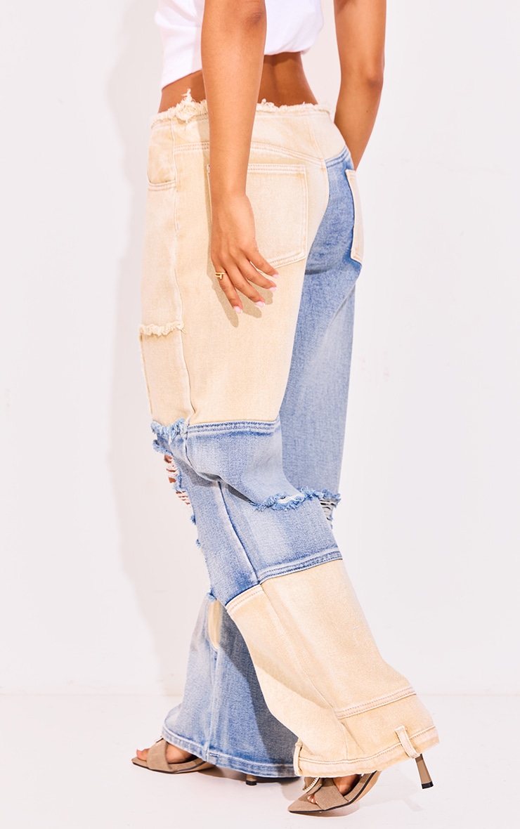Petite Jean large en jean bleu éffiloché à patchwork image 3