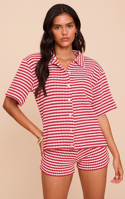 Chemise texturée rouge à rayures